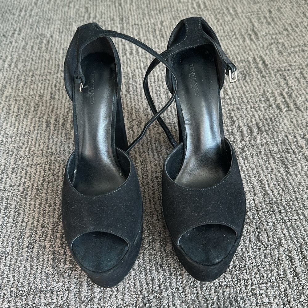 Tony Bianca black velvet suede platform heels in 9